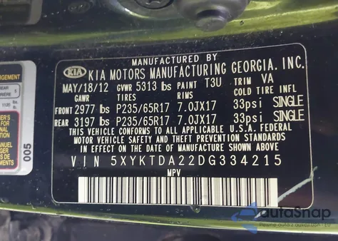 2013 Kia Sorento Lx V6 from USA, damaged, VIN 5XYKTDA22DG334215